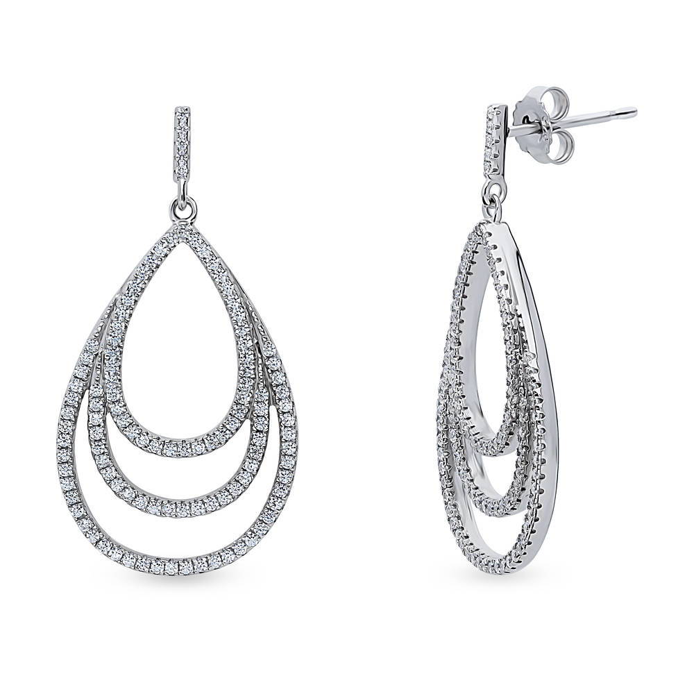 Teardrop CZ Statement Dangle Earrings in Sterling Silver