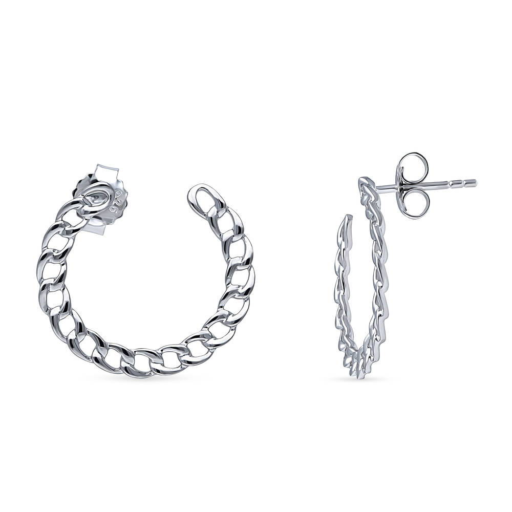 Woven Medium Half Hoop Earrings in Sterling Silver 0.75"