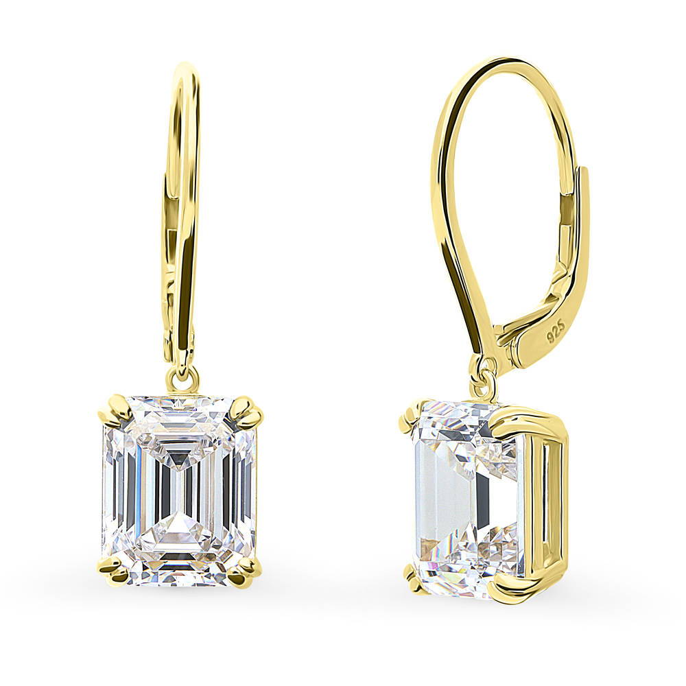 Solitaire 7.6ct Emerald Cut CZ Leverback Earrings in Sterling Silver