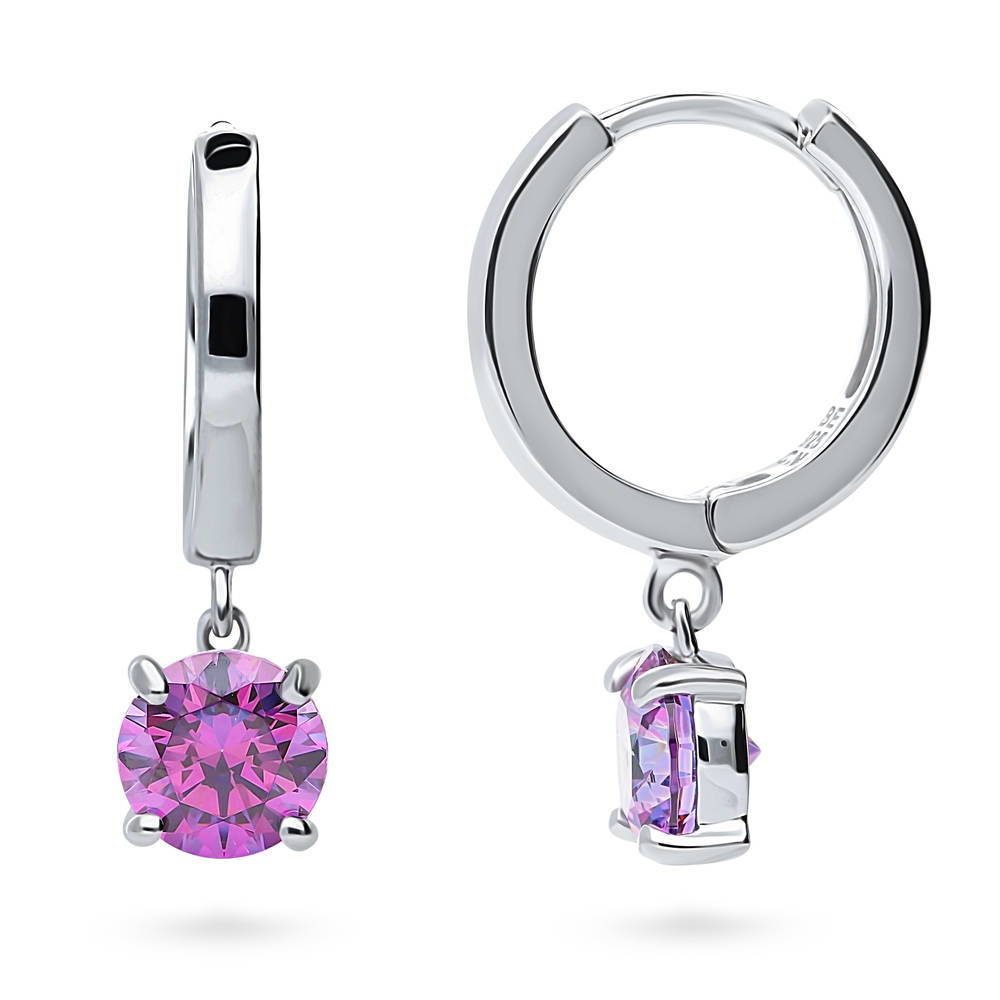 Solitaire Round CZ Dangle Earrings in Sterling Silver 1.6ct