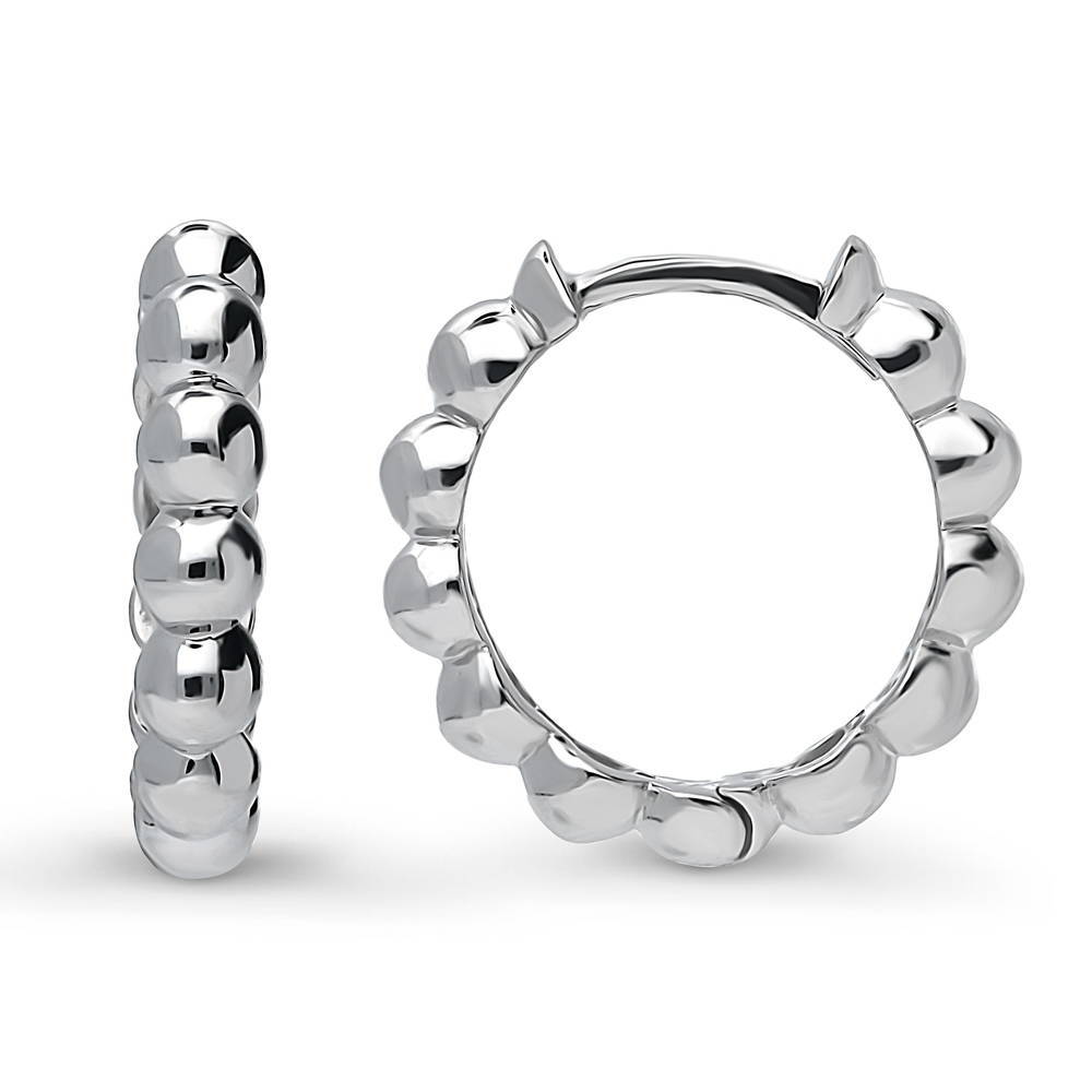 Bead Small Huggie Earrings in Sterling Silver 0.57"