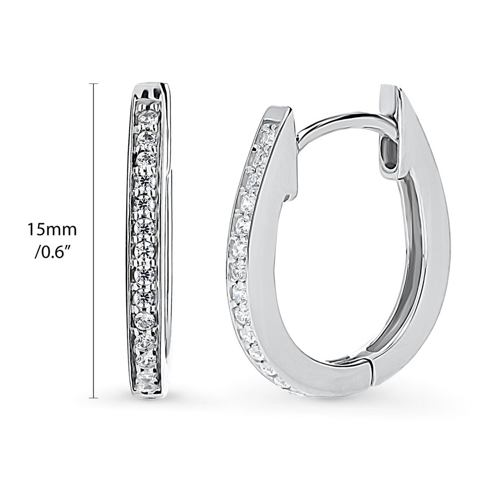 Oval Bar CZ Medium Hoop Earrings in Sterling Silver 0.6"