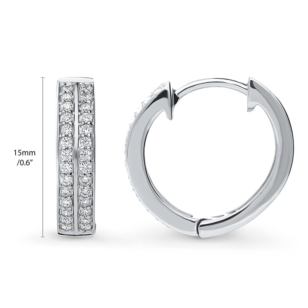 Double Row CZ Medium Hoop Earrings in Sterling Silver 0.6"