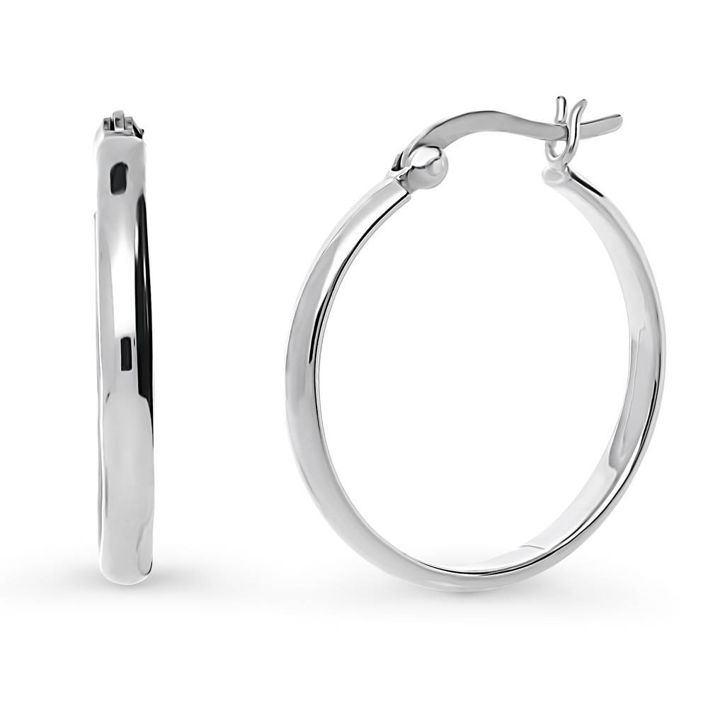 Dome Medium Hoop Earrings in Sterling Silver 1"