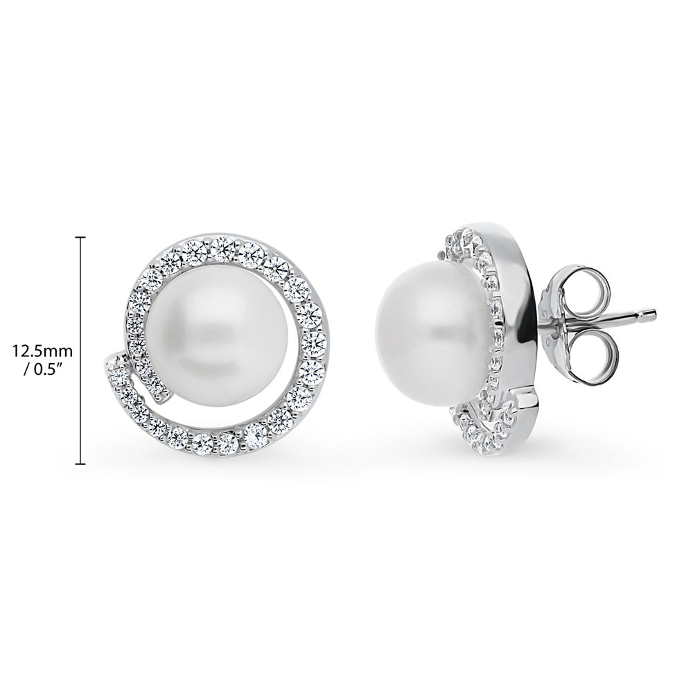 Solitaire White Button Cultured Pearl Stud Earrings in Sterling Silver