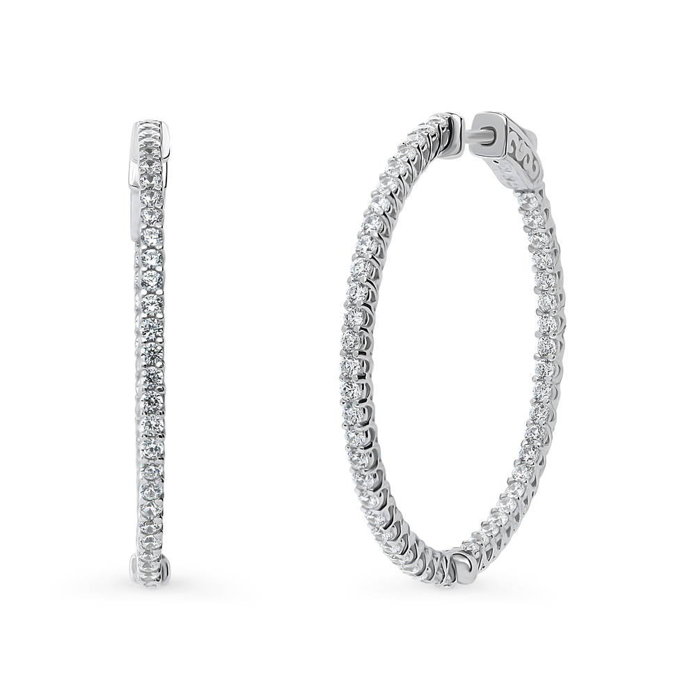 CZ Medium Inside-Out Hoop Earrings in Sterling Silver 1.4"