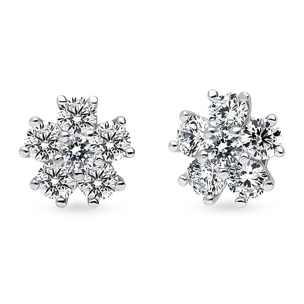 Flower CZ Stud Earrings in Sterling Silver