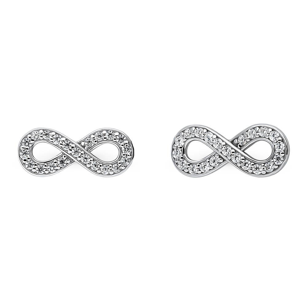 Infinity CZ Stud Earrings in Sterling Silver, 1 of 5