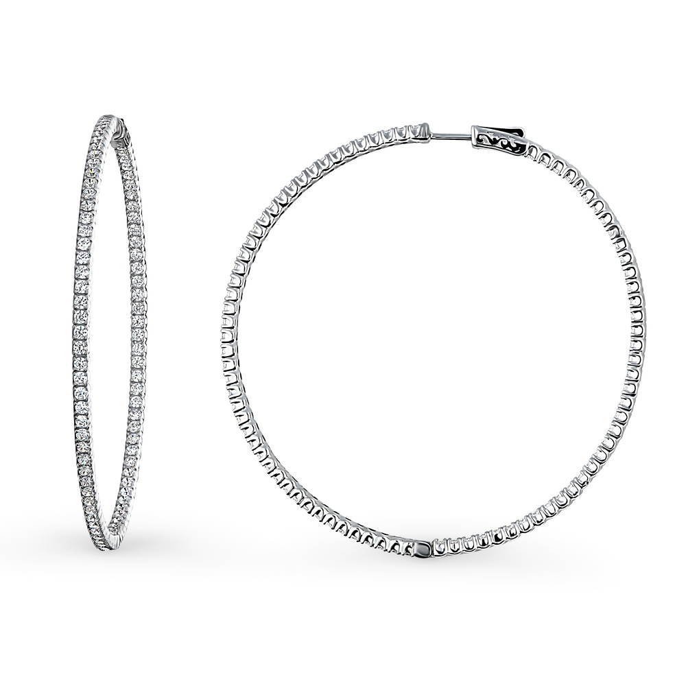 CZ Large Inside-Out Hoop Earrings in Sterling Silver 2.5"