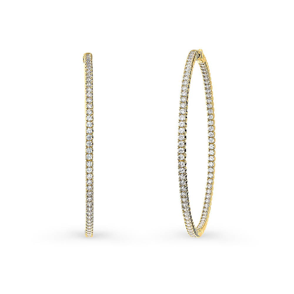 CZ Large Inside-Out Hoop Earrings in Sterling Silver 2.5"