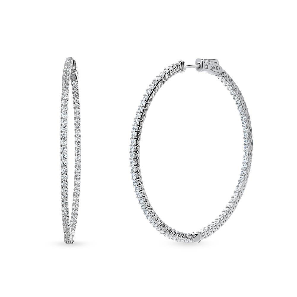 CZ Large Inside-Out Hoop Earrings in Sterling Silver 2"
