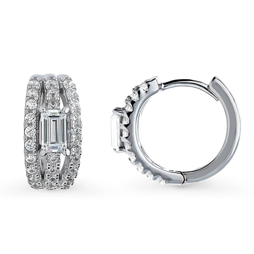 Solitaire CZ Hoop Earrings in Sterling Silver 0.6ct 0.66"