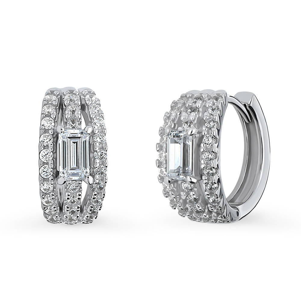 Solitaire CZ Hoop Earrings in Sterling Silver 0.6ct 0.66"