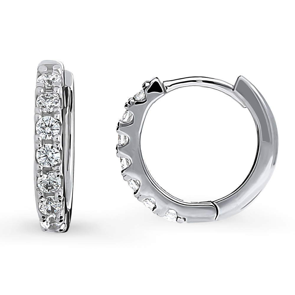 7-Stone CZ Small Hoop Earrings in Sterling Silver 0.55"