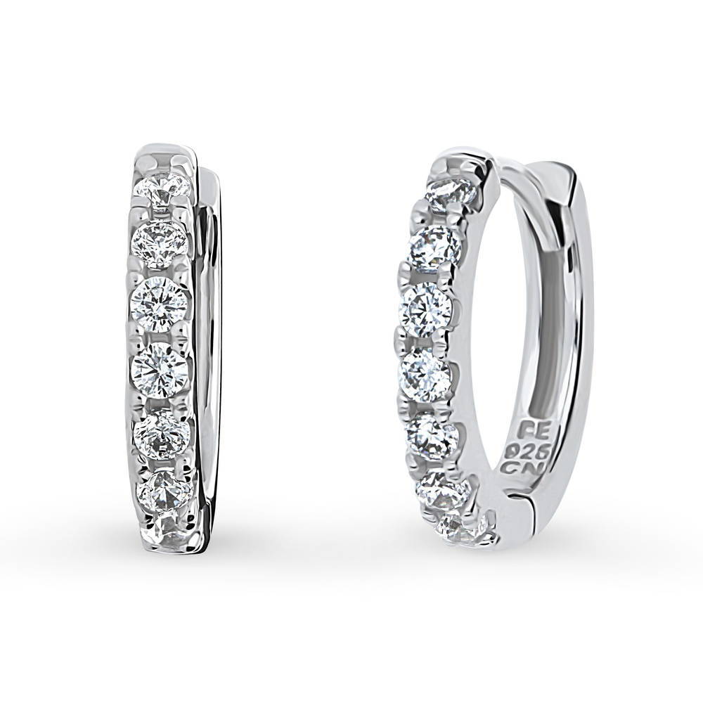 7-Stone CZ Small Hoop Earrings in Sterling Silver 0.55"