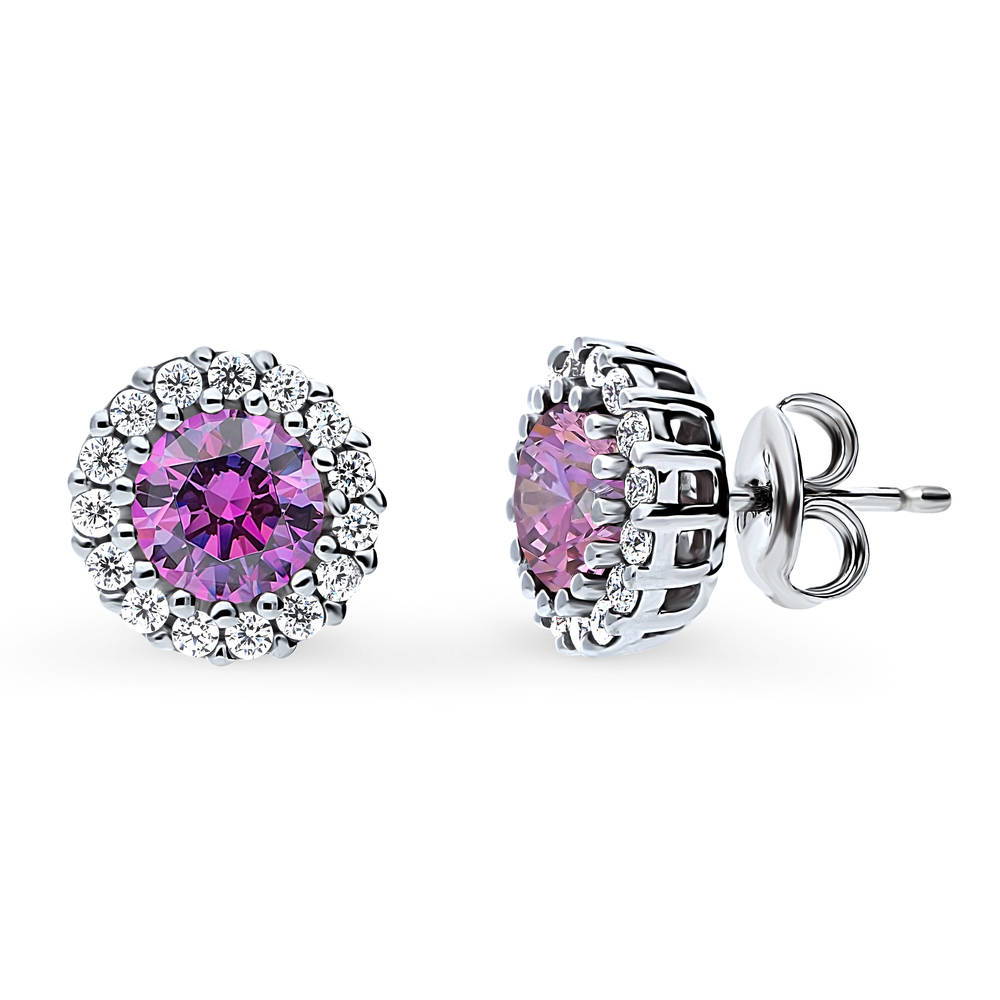 Halo Kaleidoscope Round CZ Stud Earrings in Sterling Silver