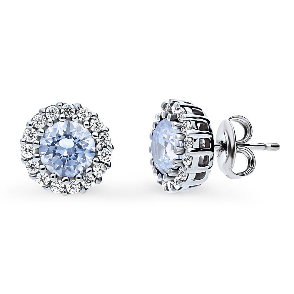 Halo Kaleidoscope Round CZ Stud Earrings in Sterling Silver