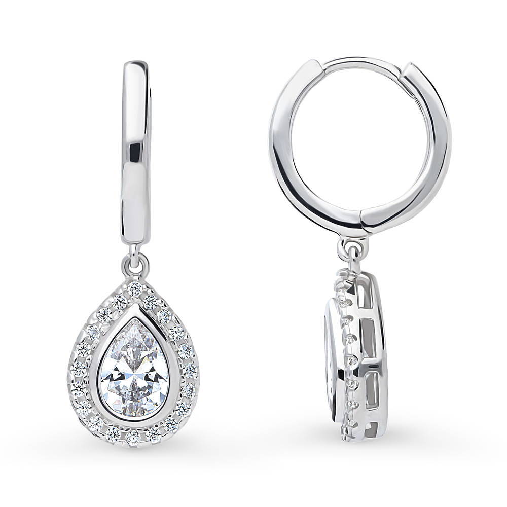 Halo Pear CZ Dangle Earrings in Sterling Silver