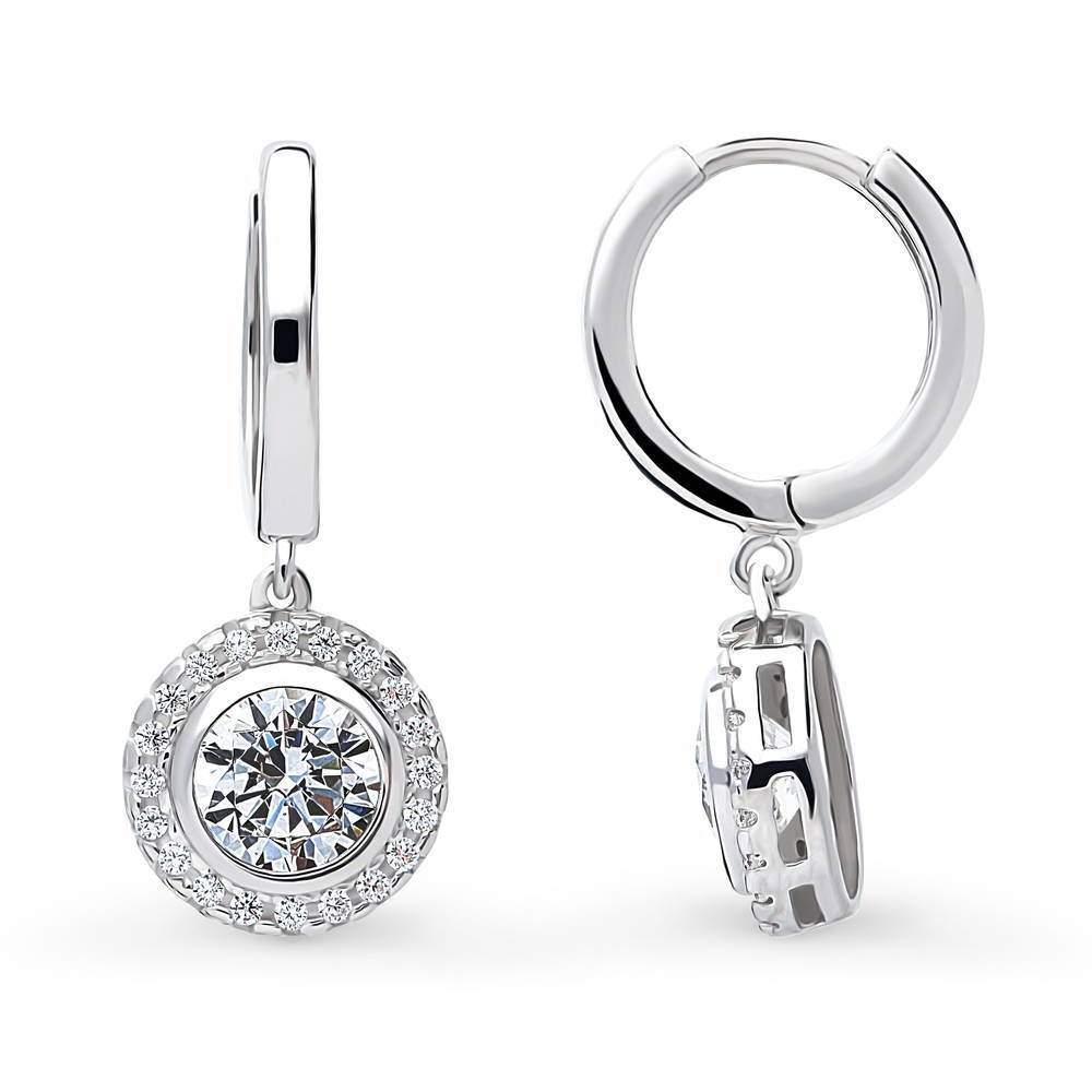 Halo Round CZ Dangle Earrings in Sterling Silver