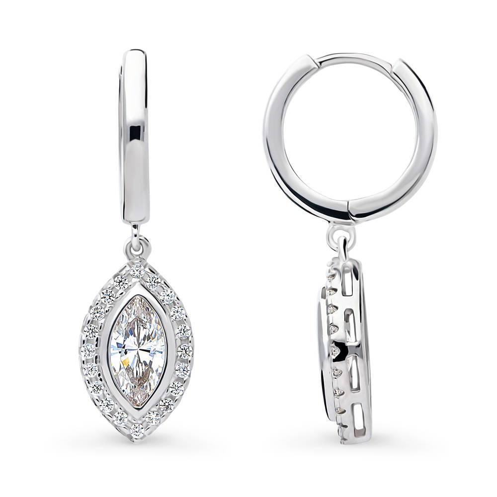 Halo Marquise CZ Dangle Earrings in Sterling Silver