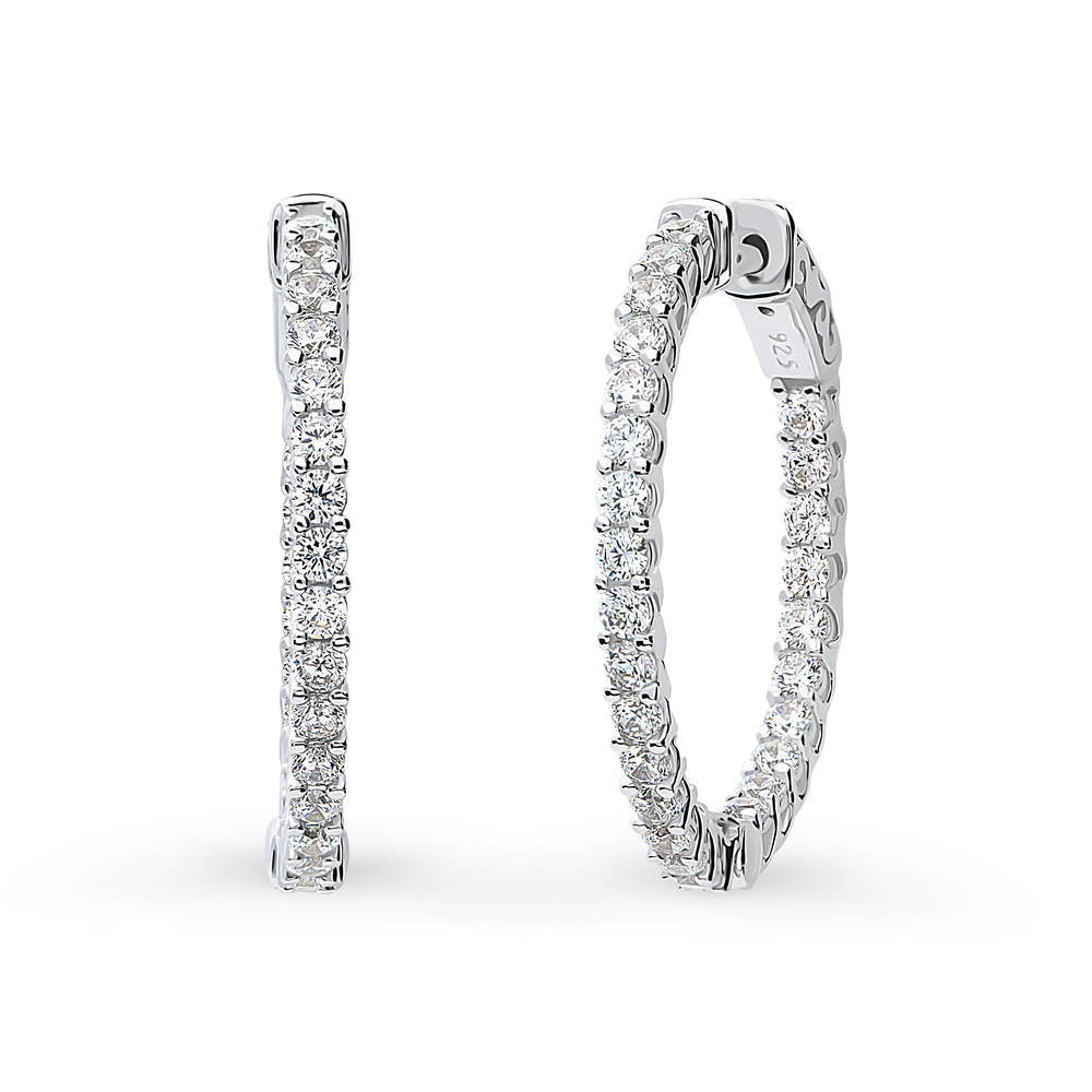 CZ Medium Inside-Out Hoop Earrings in Sterling Silver 1"