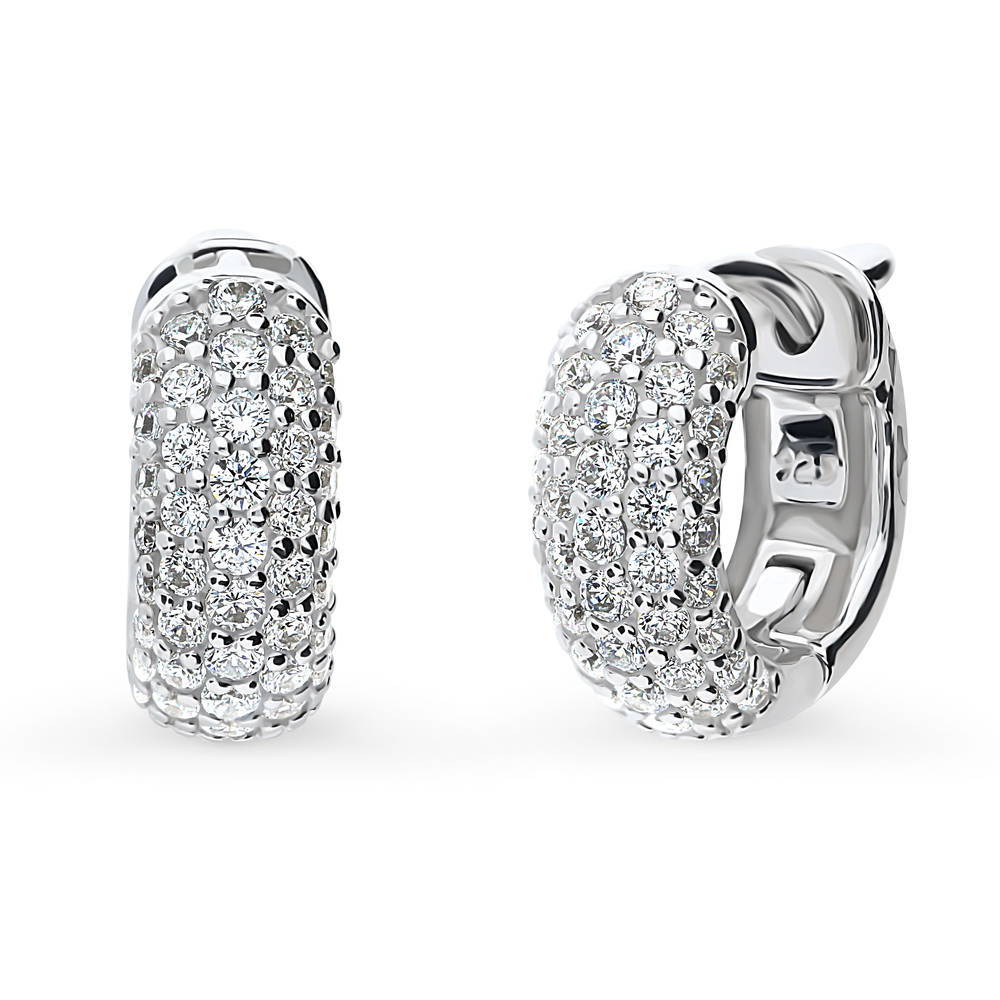 Dome CZ Small Huggie Earrings in Sterling Silver 0.5"