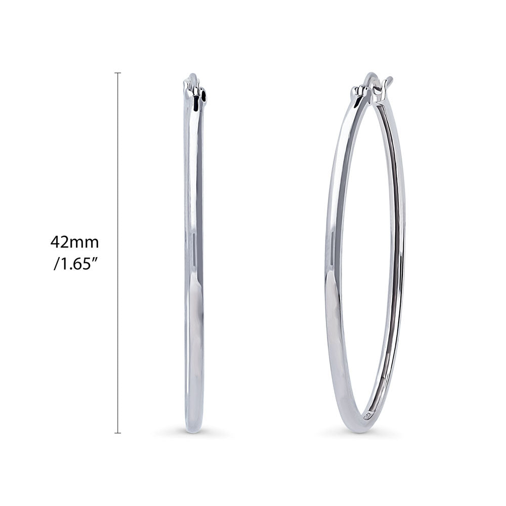 Oval Dome Large Hoop Earrings in Sterling Silver 1.65"