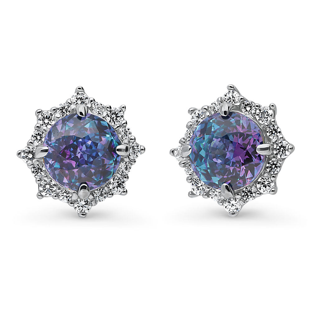 Sunburst Halo CZ Stud Earrings in Sterling Silver