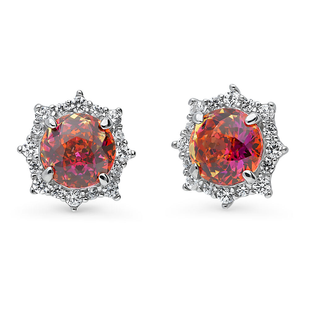 Sunburst Halo CZ Stud Earrings in Sterling Silver