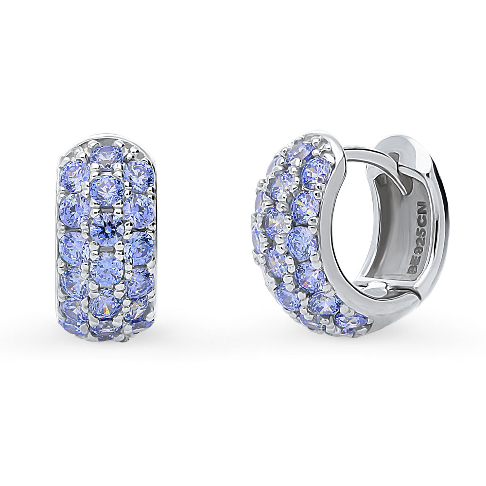 CZ Small Huggie Earrings in Sterling Silver 0.5"