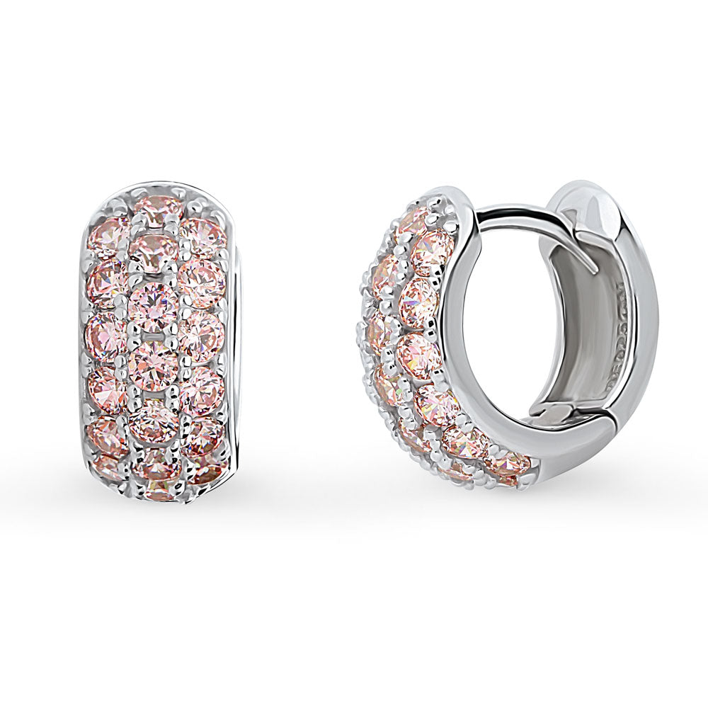 CZ Small Huggie Earrings in Sterling Silver 0.5"