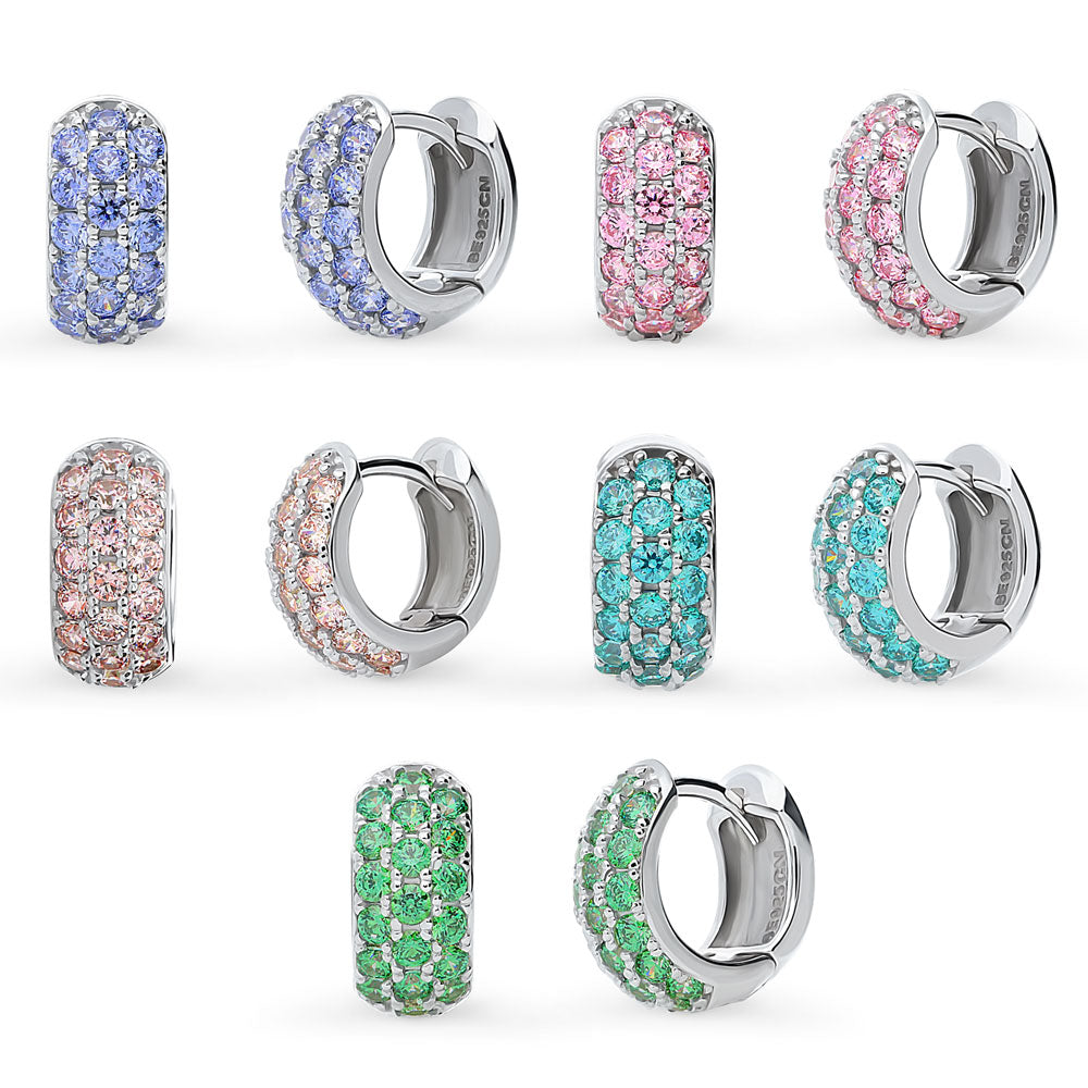 CZ Small Huggie Earrings in Sterling Silver 0.5"