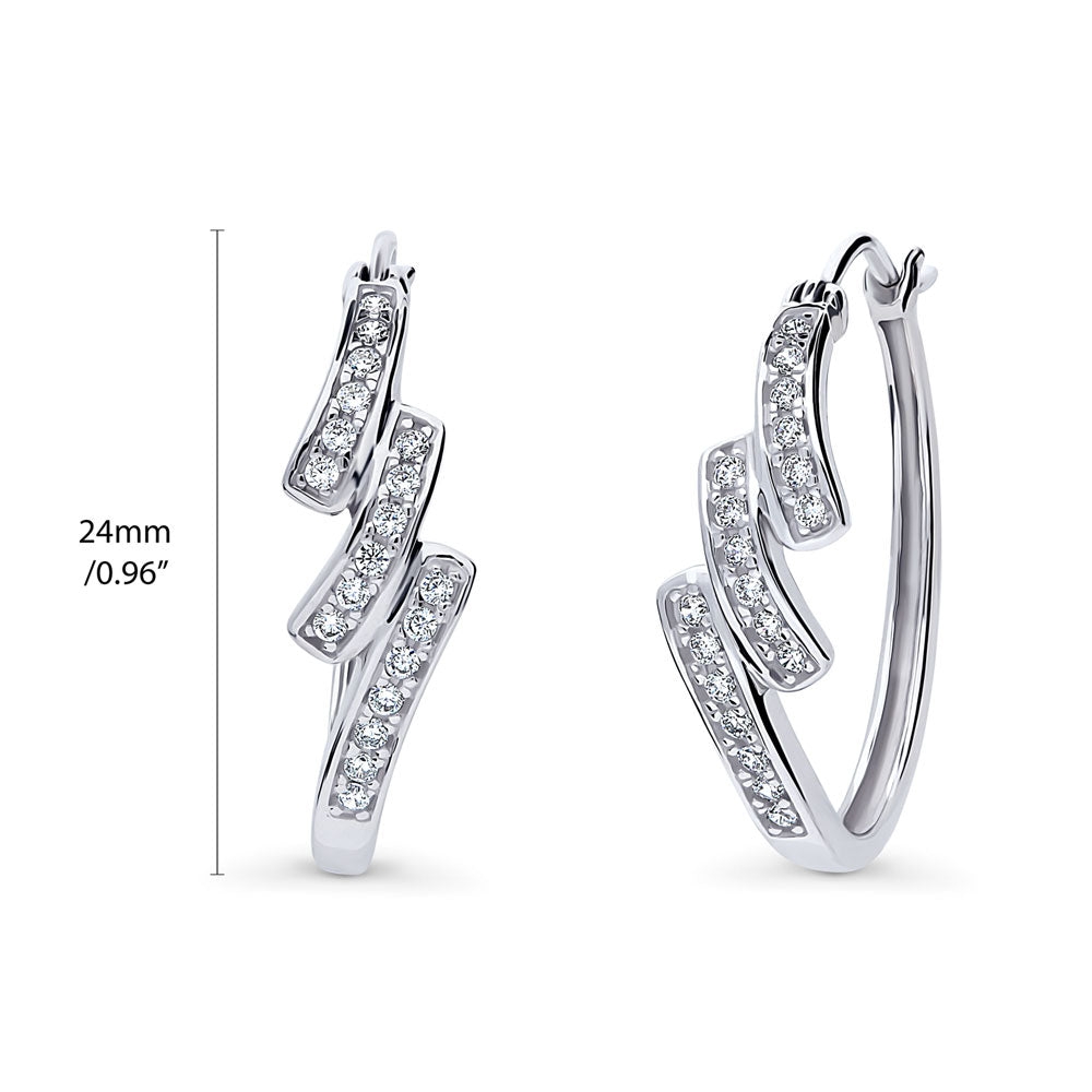 Oval Bypass CZ Medium Hoop Earrings in Sterling Silver 0.96"