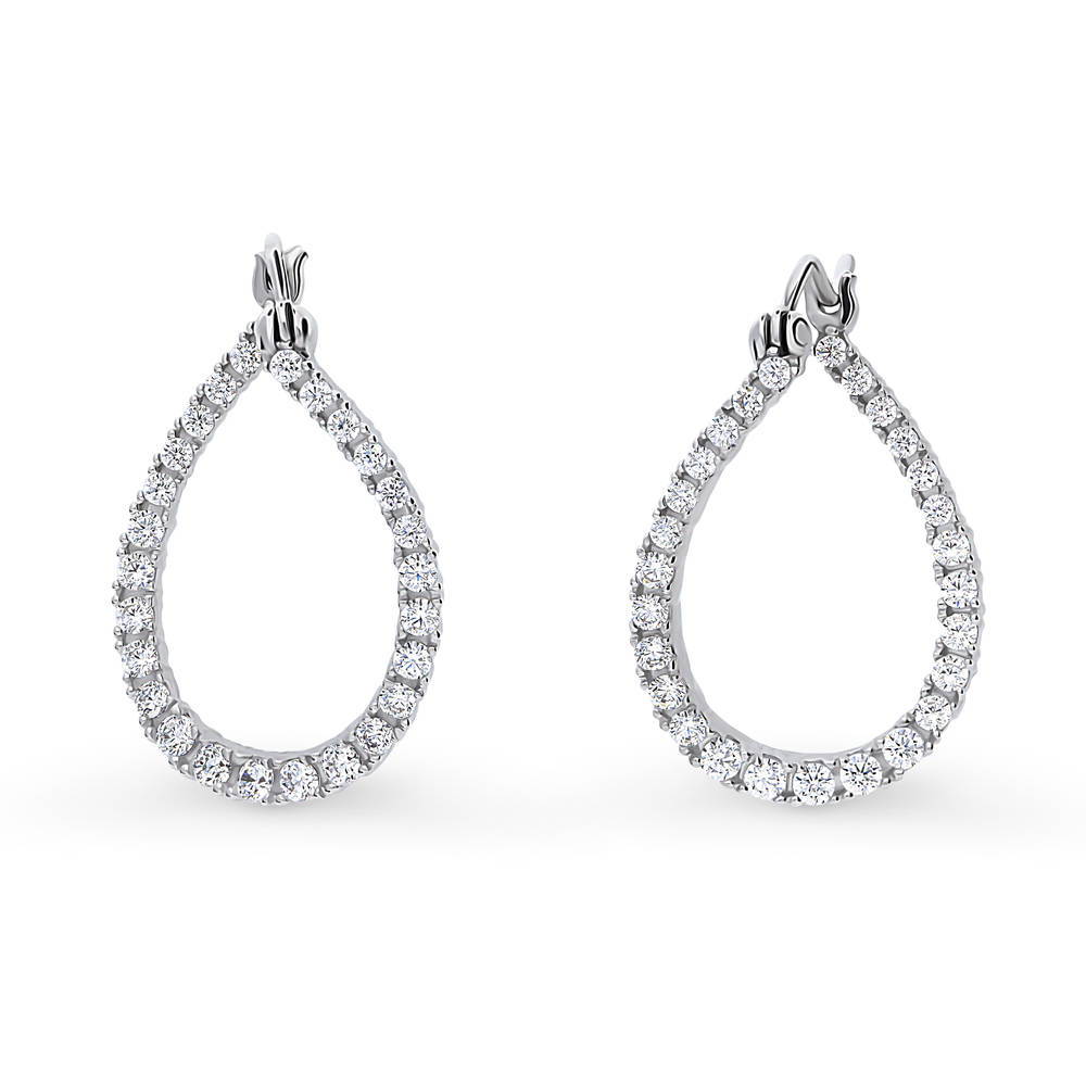 Teardrop Woven CZ Medium Hoop Earrings in Sterling Silver 0.98"