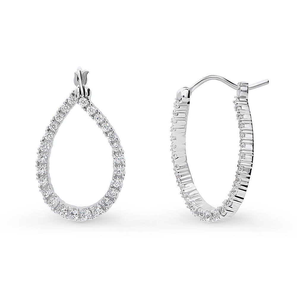 Teardrop Woven CZ Medium Hoop Earrings in Sterling Silver 0.98"