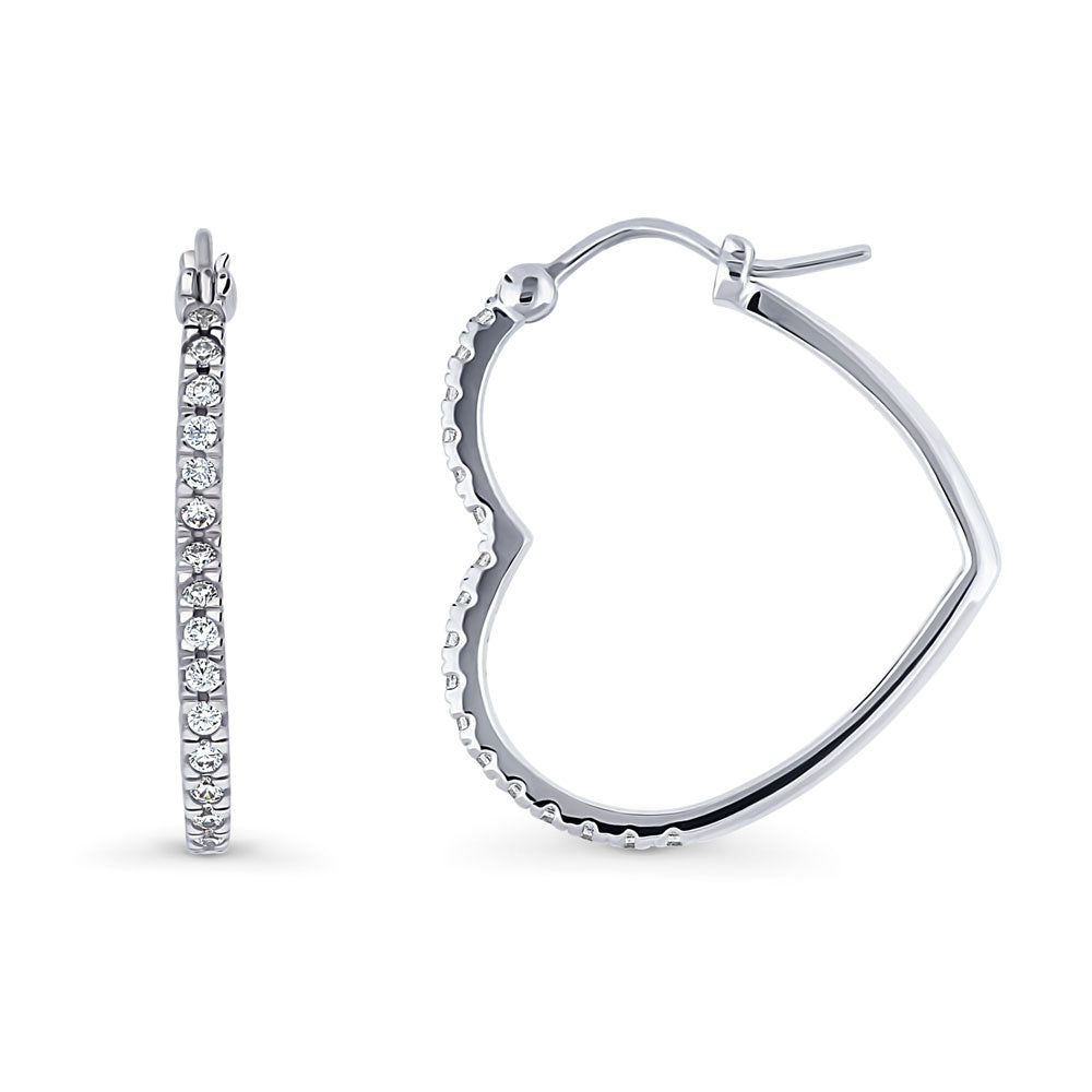 Heart CZ Medium Hoop Earrings in Sterling Silver 1"