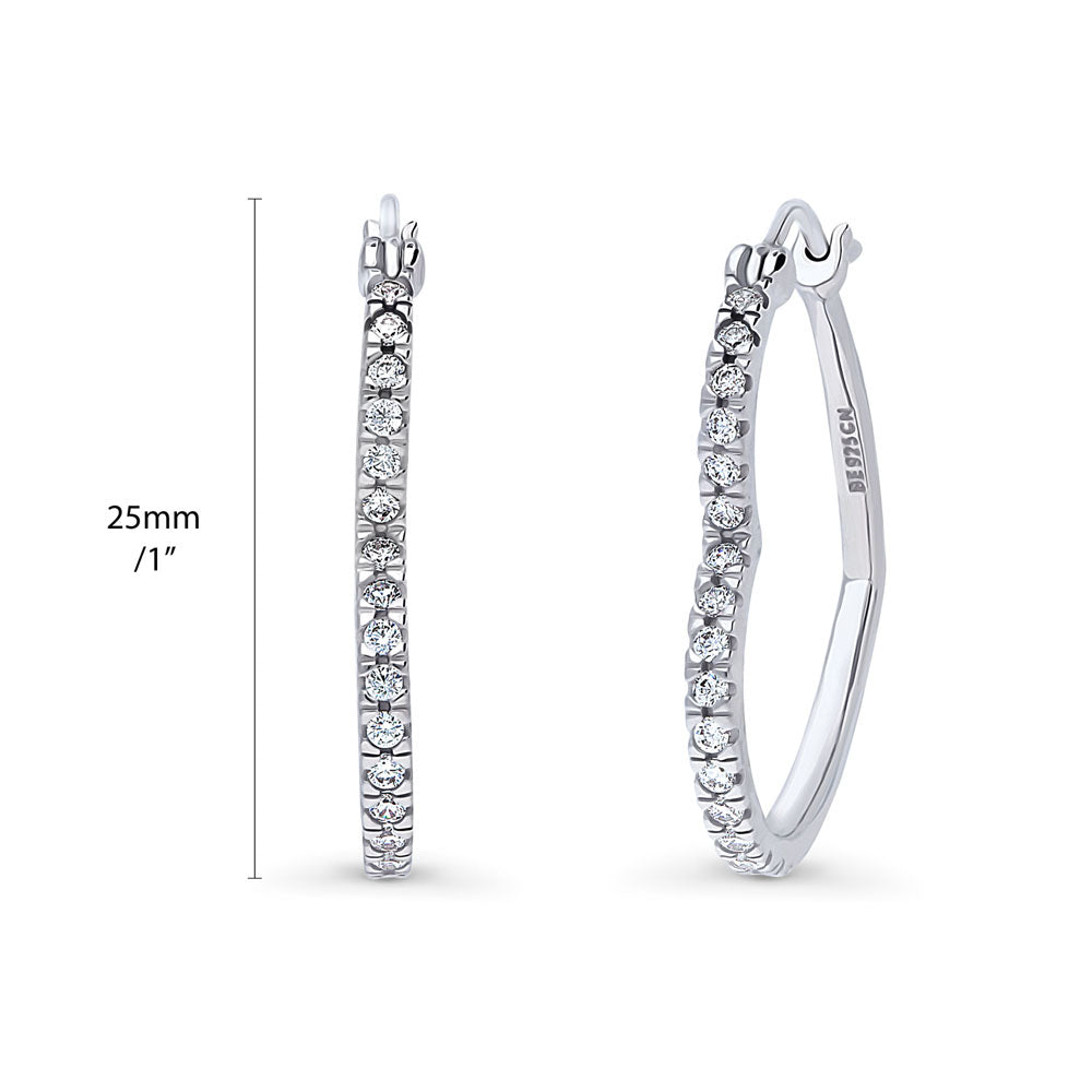 Heart CZ Medium Hoop Earrings in Sterling Silver 1"