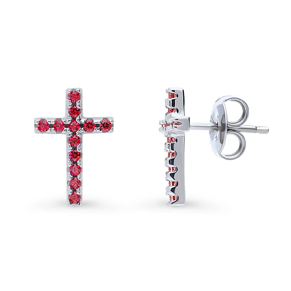 Cross CZ Stud Earrings in Sterling Silver