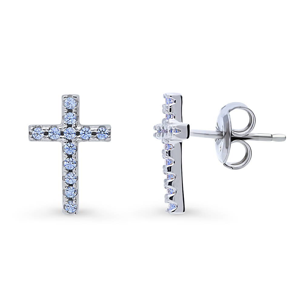 Cross CZ Stud Earrings in Sterling Silver