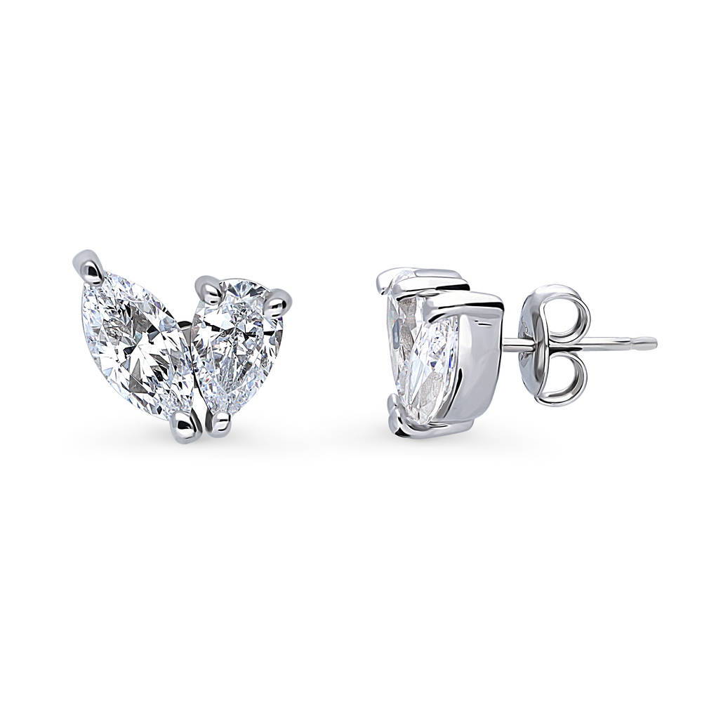 2-Stone CZ Stud Earrings in Sterling Silver