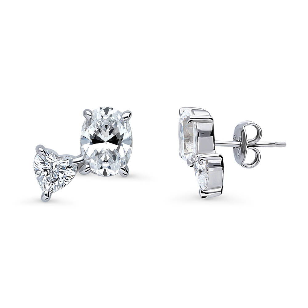 2-Stone CZ Stud Earrings in Sterling Silver