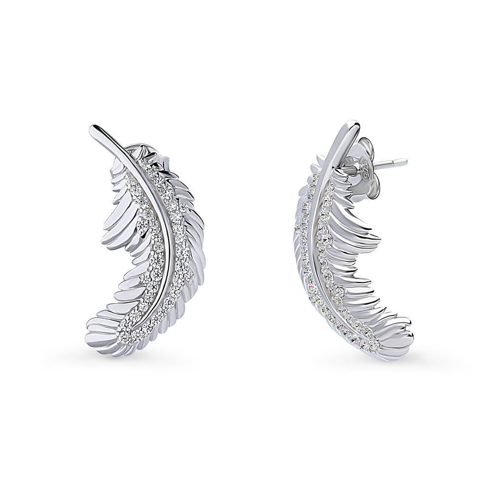 Feather CZ Stud Earrings in Sterling Silver