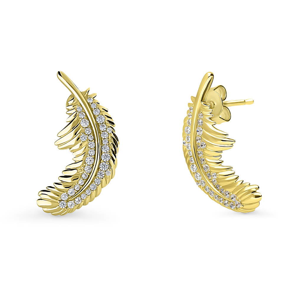 Feather CZ Stud Earrings in Sterling Silver