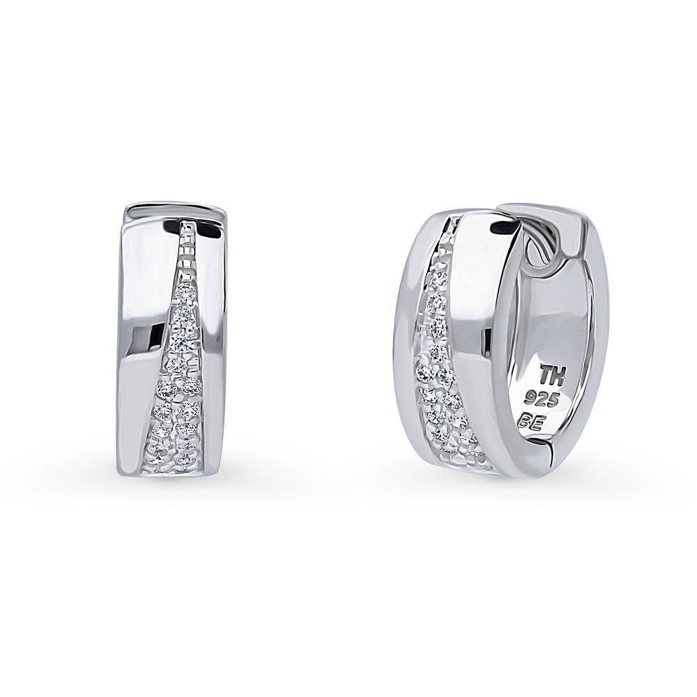 CZ Small Huggie Earrings in Sterling Silver 0.55"