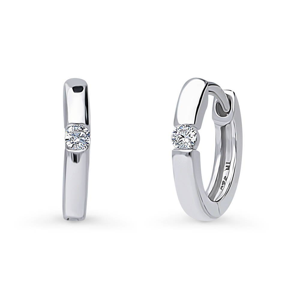 Solitaire Round CZ Hoop Earrings in Sterling Silver 0.12ct