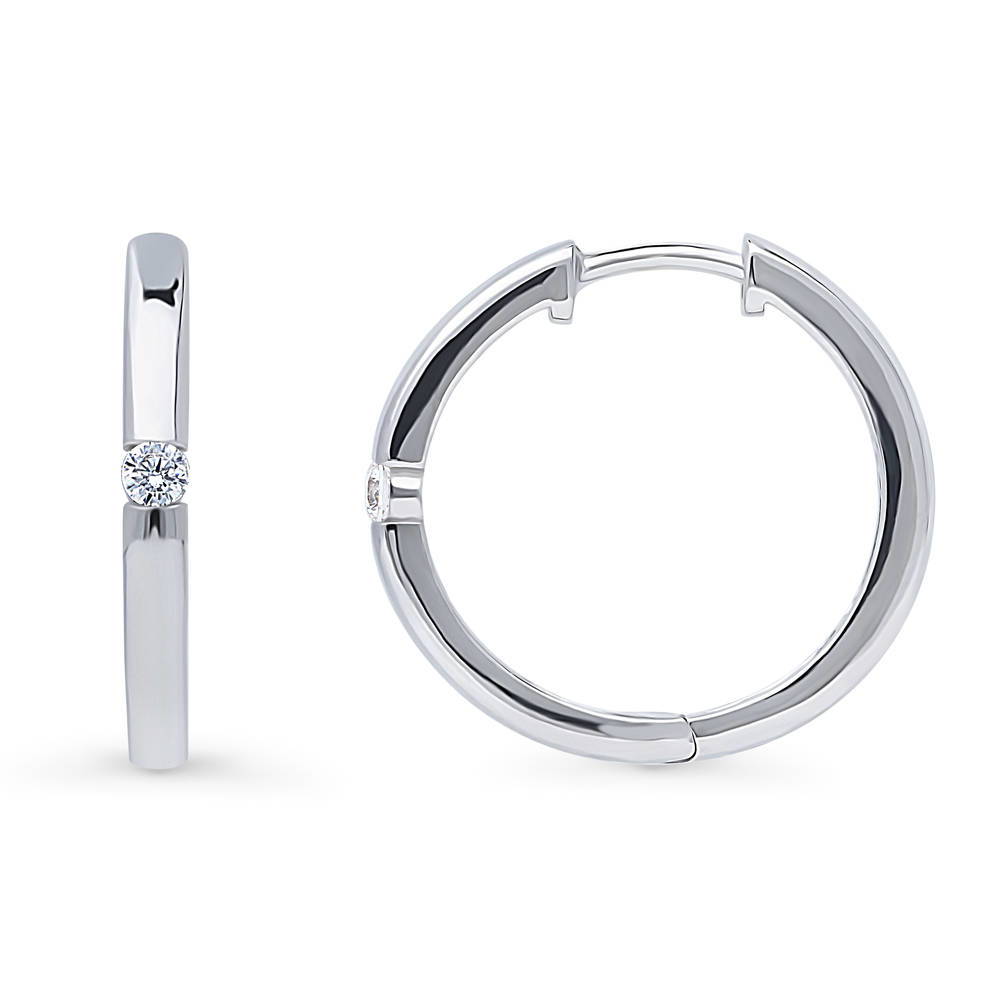 Solitaire Round CZ Hoop Earrings in Sterling Silver 0.12ct