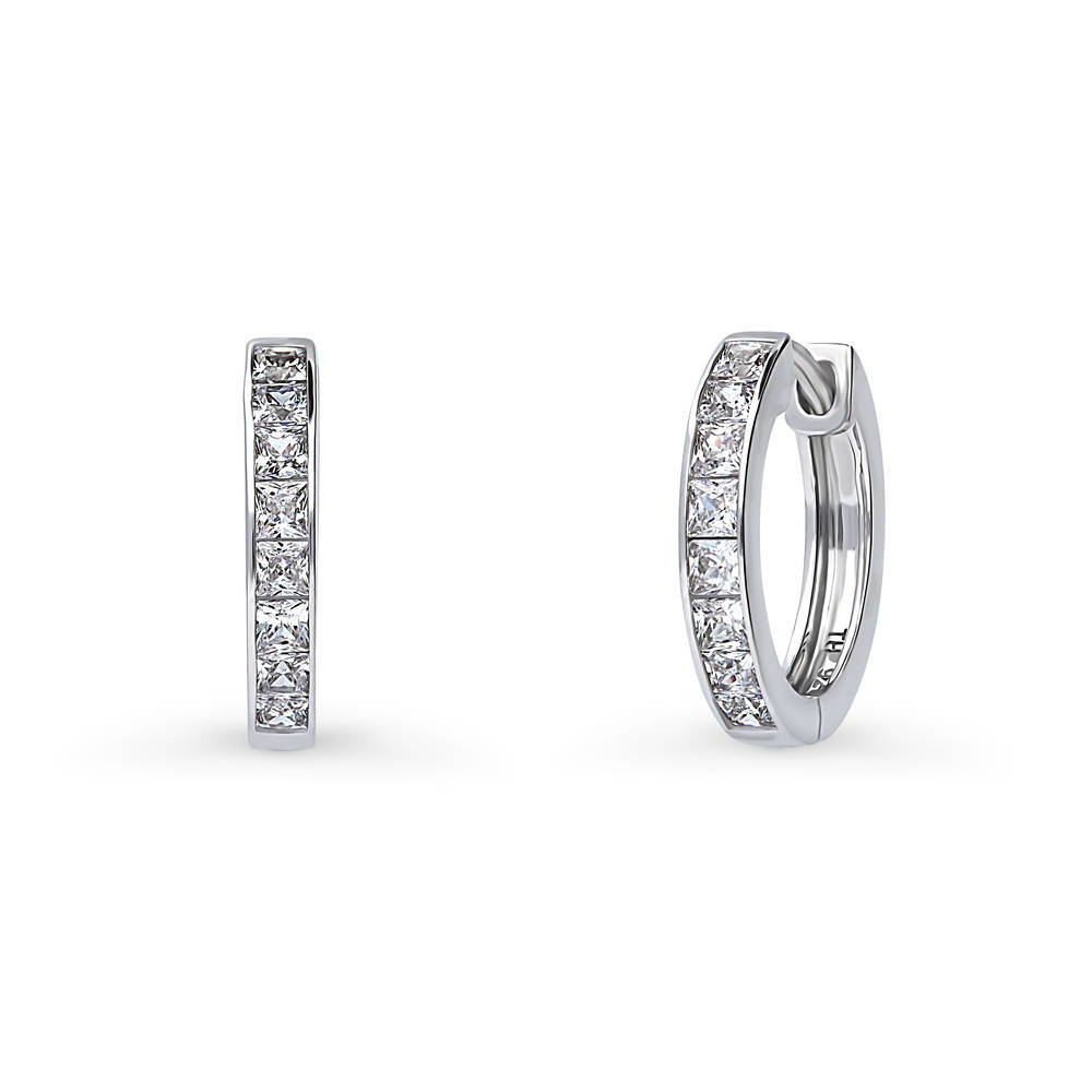 Bar CZ Hoop Earrings in Sterling Silver