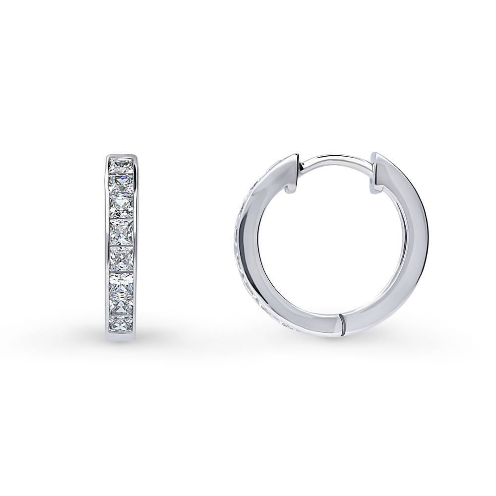 Bar CZ Hoop Earrings in Sterling Silver