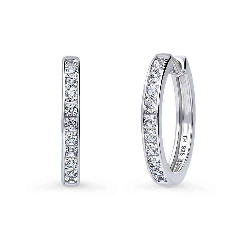 Bar CZ Hoop Earrings in Sterling Silver