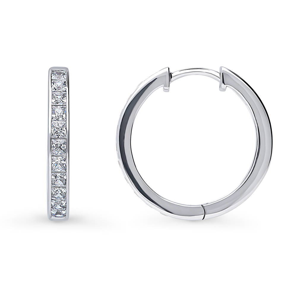 Bar CZ Hoop Earrings in Sterling Silver